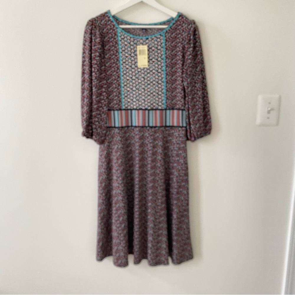 Max Edition Women’s 3/4 Balloon Sleeve Dress Rust Turquoise